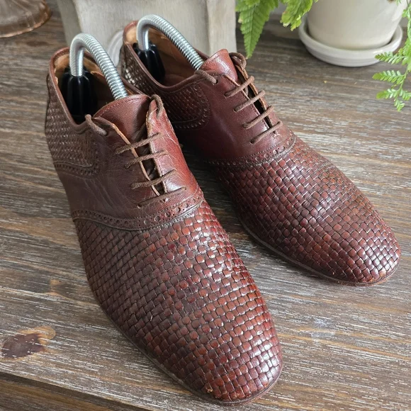 Bruno Magli Men's Woven Brown Leather Dress Shoes Size